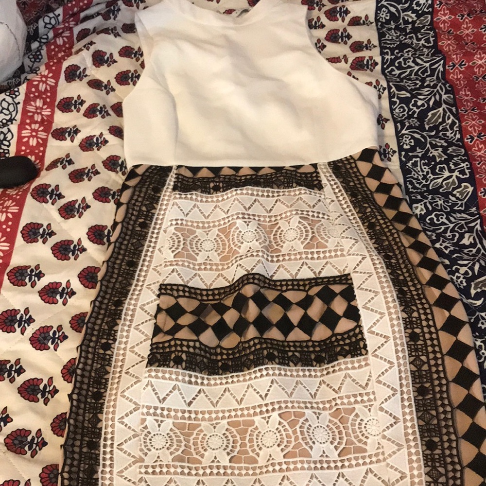 Endless rose black, white, and beige/nude dress.